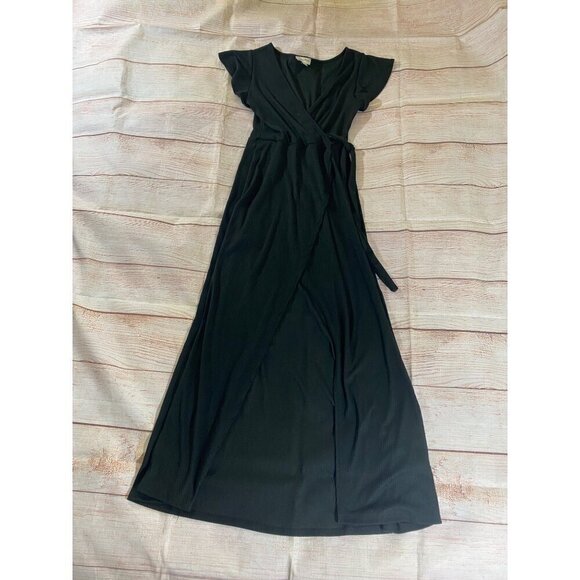 See You Monday Women's Black Flutter Sleeve Open Front Maxi Dress - Medium - Picture 5 of 12